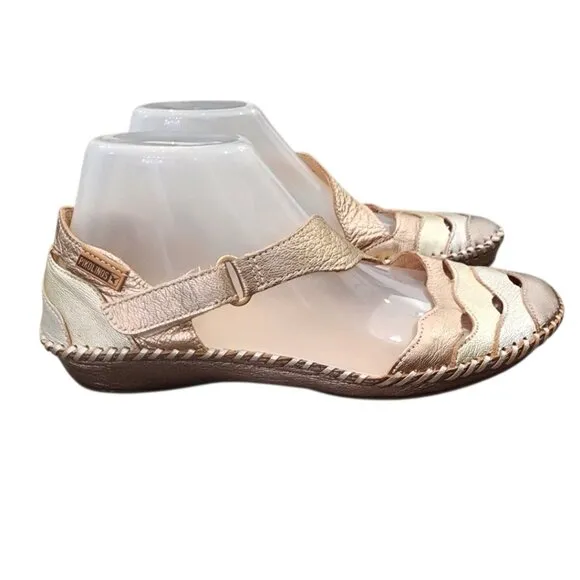 PIKOLINOS Metallic Flats Ladies 38 Shoes Velcro Straps Mary Jane Ballet Soft