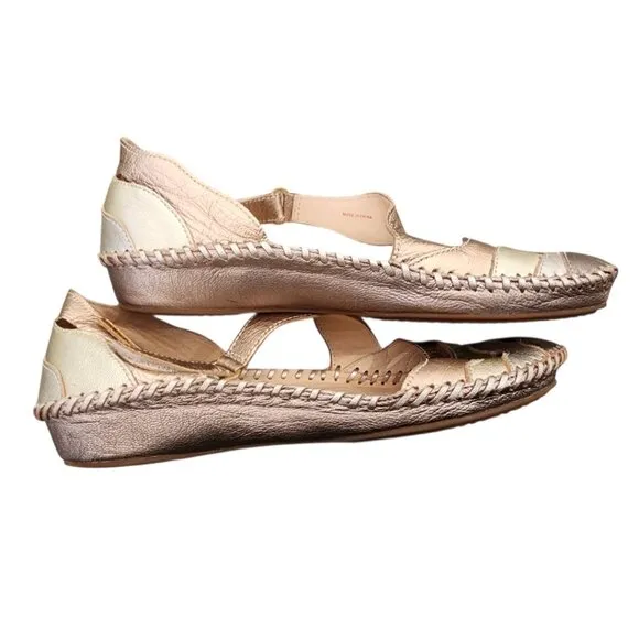 PIKOLINOS Metallic Flats Ladies 38 Shoes Velcro Straps Mary Jane Ballet Soft