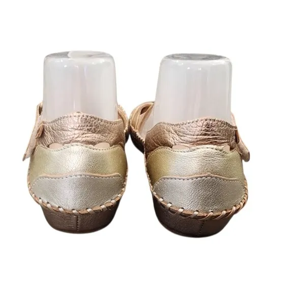 PIKOLINOS Metallic Flats Ladies 38 Shoes Velcro Straps Mary Jane Ballet Soft