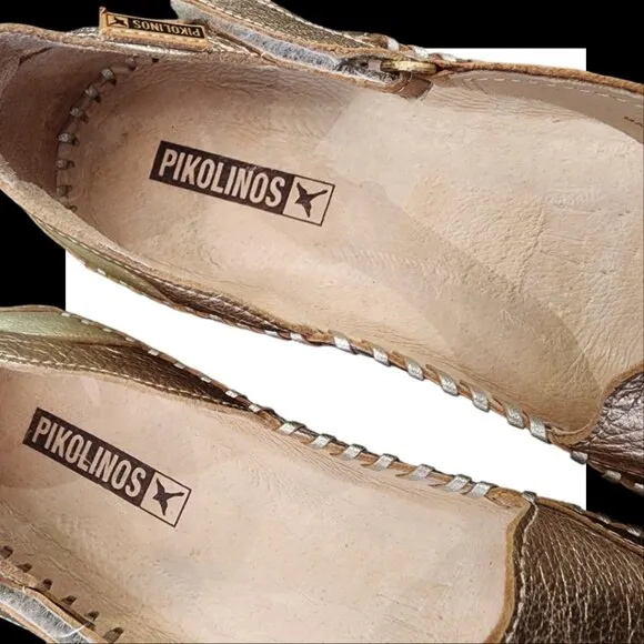 PIKOLINOS Metallic Flats Ladies 38 Shoes Velcro Straps Mary Jane Ballet Soft