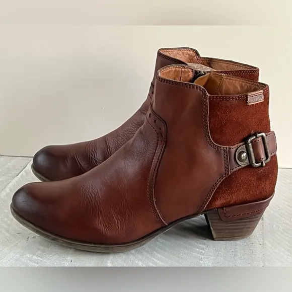 Pikolinos ROTTERDAM Leather Shede ankle boots with decorative buckle sz 39 | 8.5