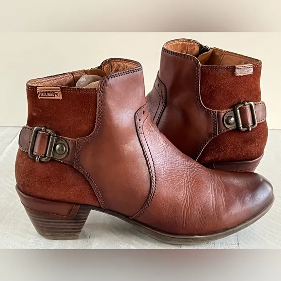 Pikolinos ROTTERDAM Leather Shede ankle boots with decorative buckle sz 39 | 8.5