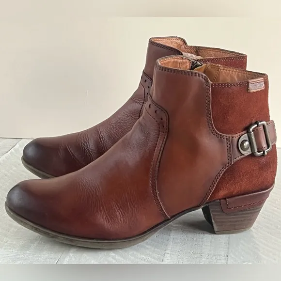 Pikolinos ROTTERDAM Leather Shede ankle boots with decorative buckle sz 39 | 8.5