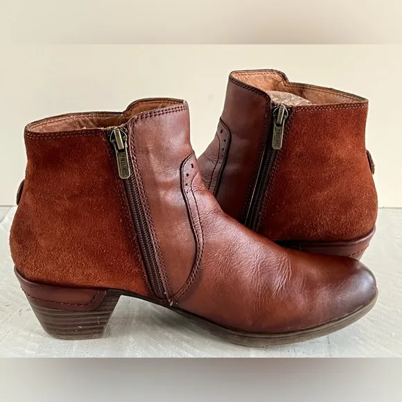 Pikolinos ROTTERDAM Leather Shede ankle boots with decorative buckle sz 39 | 8.5