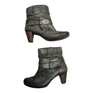 Pikolinos Verona Sage Green Leather Strap Accent Block Heel Ankle Boots 41 10.5