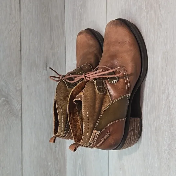 Pikolinos Women Le Mans calfskin Leather stack Heels Boots shoes sz 37/6.5-7