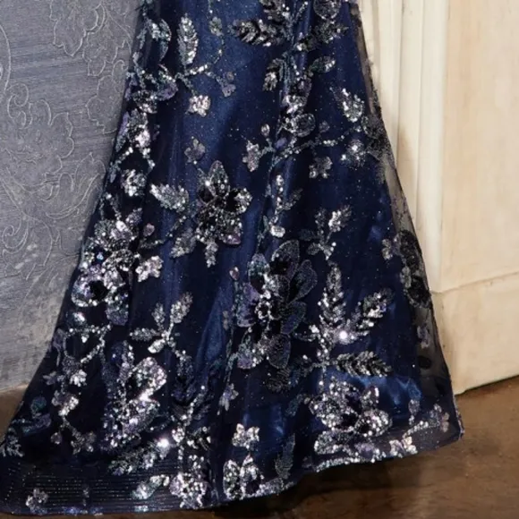 Pink or blue off the shoulder glitter sequin print long dress