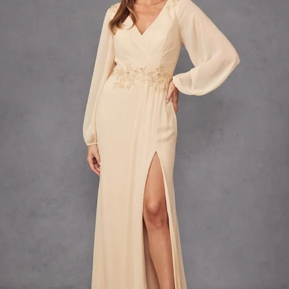 Pink or Champagne Gold Formal Mother of the Bride Dress Long Sleeve