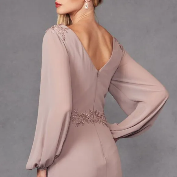 Pink or Champagne Gold Formal Mother of the Bride Dress Long Sleeve