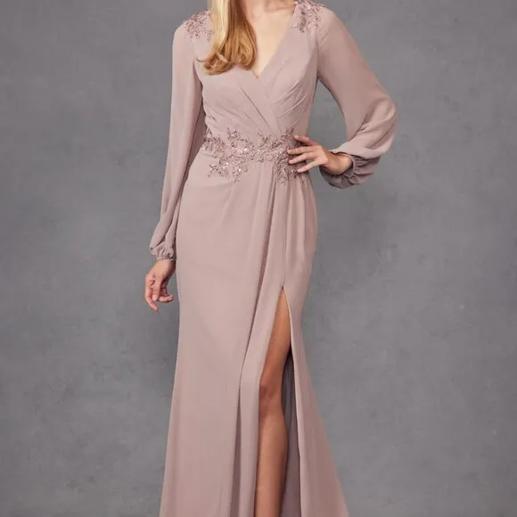 Pink or Champagne Gold Formal Mother of the Bride Dress Long Sleeve