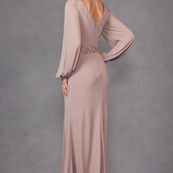 Pink or Champagne Gold Formal Mother of the Bride Dress Long Sleeve