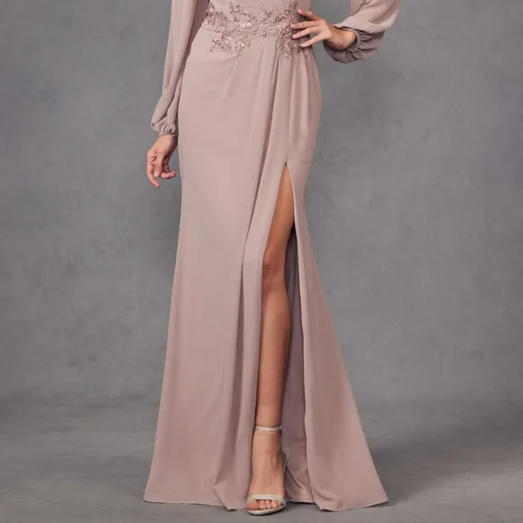 Pink or Champagne Gold Formal Mother of the Bride Dress Long Sleeve