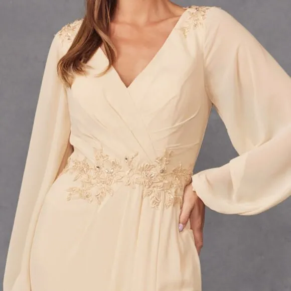 Pink or Champagne Gold Formal Mother of the Bride Dress Long Sleeve