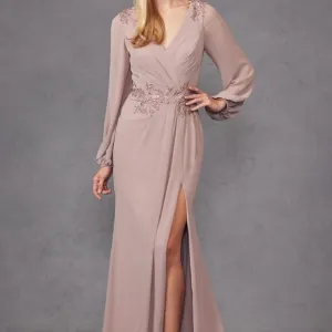Pink or Champagne Gold Formal Mother of the Bride Dress Long Sleeve