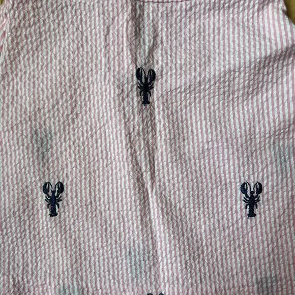 PIPING PRINTS Pink Dress Navy Embroidered Lobsters Peter Pan Collar SZ 18-24M