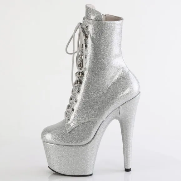 Platform Glitter Lace Up Ankle Boots