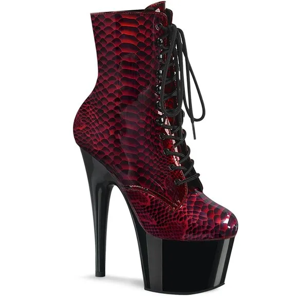 Platform Snake Lace Up High Heel Ankle Boots