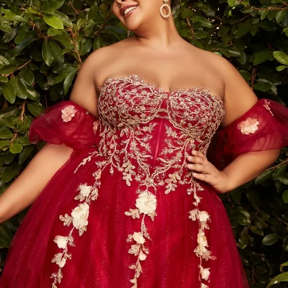 Plus size blush,purple,gold,burgundy new long strapless with sleeve