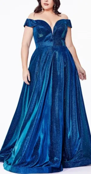 Plus size Off shoulder blue or champagne formal evening gown long maxi