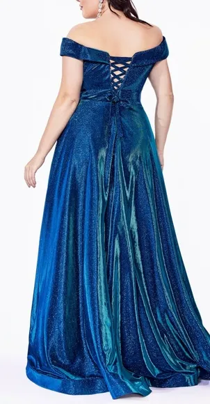 Plus size Off shoulder blue or champagne formal evening gown long maxi