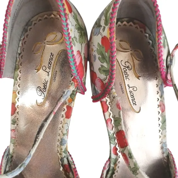 Poetic License Shirley Temple Red and Green Cherry Heels Size 8.5