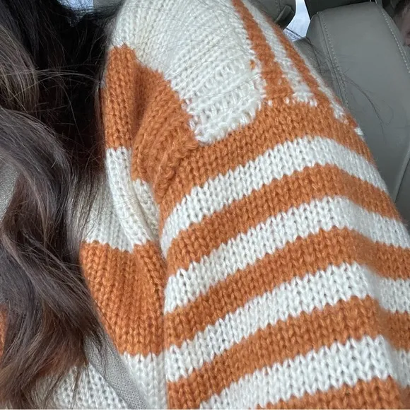 POL | Women's Sweater Crewneck Oversized Chunky Striped Knit Wool Blend