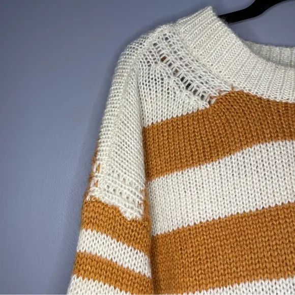 POL | Women's Sweater Crewneck Oversized Chunky Striped Knit Wool Blend