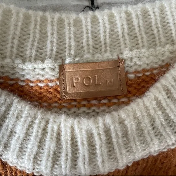 POL | Women's Sweater Crewneck Oversized Chunky Striped Knit Wool Blend