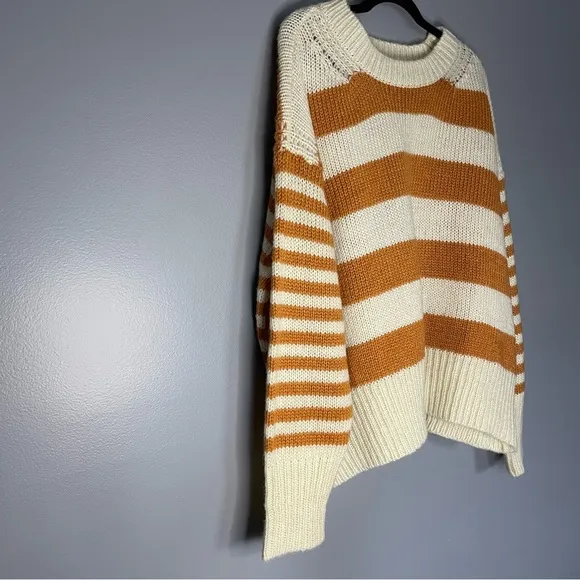 POL | Women's Sweater Crewneck Oversized Chunky Striped Knit Wool Blend