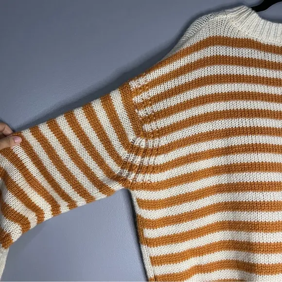 POL | Women's Sweater Crewneck Oversized Chunky Striped Knit Wool Blend