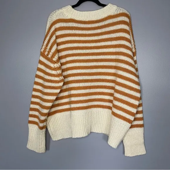 POL | Women's Sweater Crewneck Oversized Chunky Striped Knit Wool Blend
