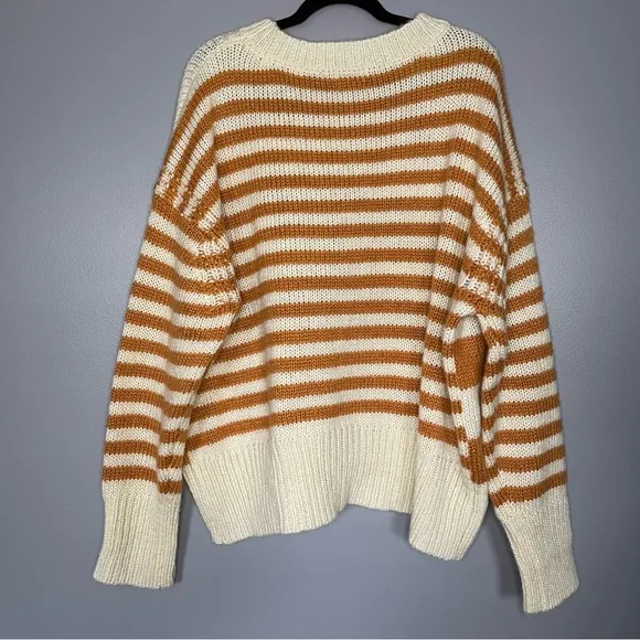 POL | Women's Sweater Crewneck Oversized Chunky Striped Knit Wool Blend