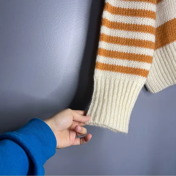 POL | Women's Sweater Crewneck Oversized Chunky Striped Knit Wool Blend