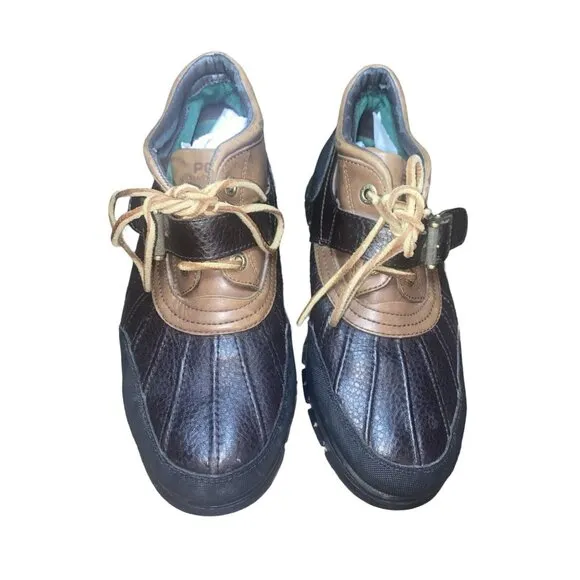 Polo Ralph Lauren Dover Duck Ankle Boots Size 9D Brown Leather Lace Up Buckle