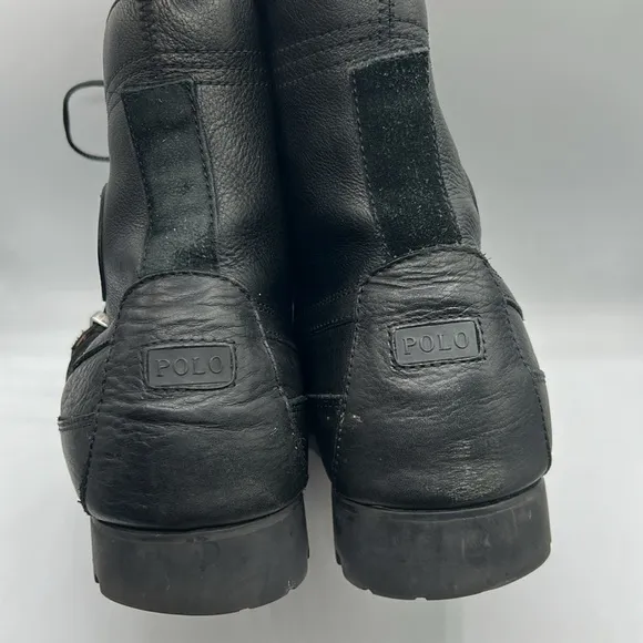 Polo Ralph Lauren Men's Black Genuine Leather Ranger Buckle Moto Boots Size 11