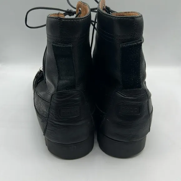 Polo Ralph Lauren Men's Black Genuine Leather Ranger Buckle Moto Boots Size 11