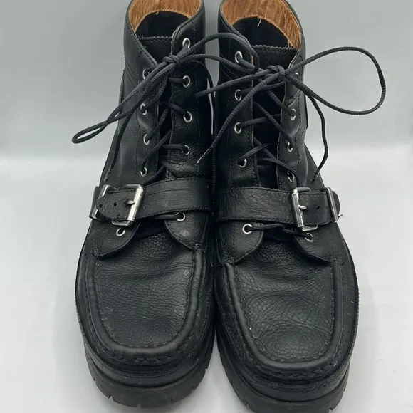Polo Ralph Lauren Men's Black Genuine Leather Ranger Buckle Moto Boots Size 11
