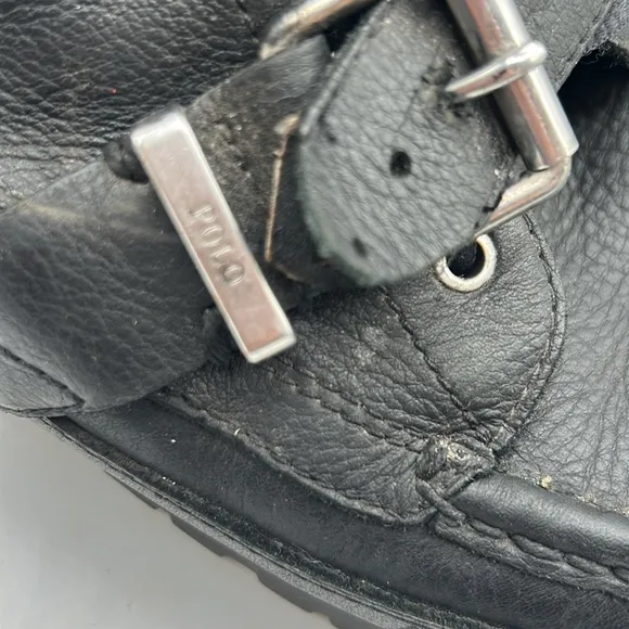 Polo Ralph Lauren Men's Black Genuine Leather Ranger Buckle Moto Boots Size 11
