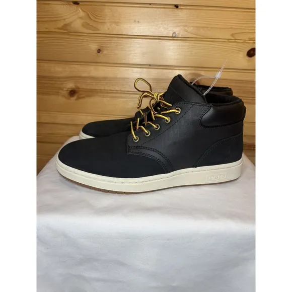 Polo Ralph Lauren Men's Black Shrunken Nubuck &amp; Canvas Sneaker Boot Size 8 NEW‎