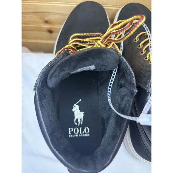 Polo Ralph Lauren Men's Black Shrunken Nubuck &amp; Canvas Sneaker Boot Size 8 NEW‎