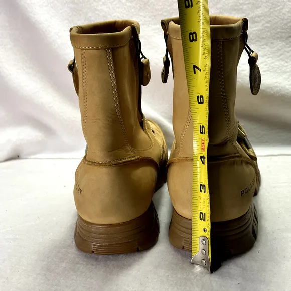 Polo Sport Ralph Lauren Boots Mens 10.5 Yellow Leather Buckle Double Zip VTG