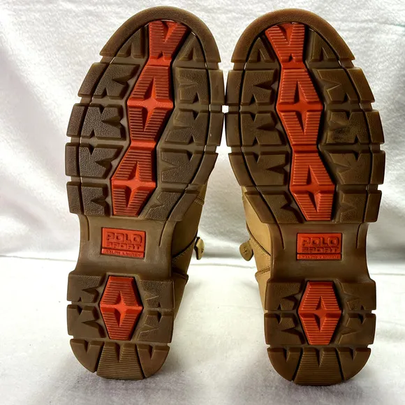 Polo Sport Ralph Lauren Boots Mens 10.5 Yellow Leather Buckle Double Zip VTG