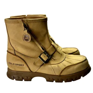 Polo Sport Ralph Lauren Boots Mens 10.5 Yellow Leather Buckle Double Zip VTG
