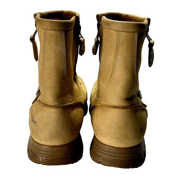 Polo Sport Ralph Lauren Boots Mens 10.5 Yellow Leather Buckle Double Zip VTG