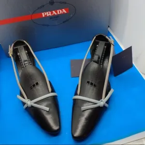 🔥PRADA Black and lavender Leather adjustable Loafer Women’s shoes 36.5 knot