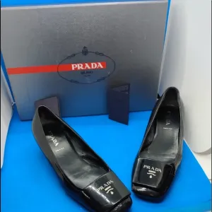 🔥PRADA Black  Leather adjustable Loafer Women’s shoes 36.5