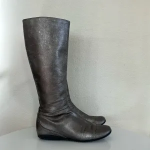 PRADA Calazature Donna Antracite Metallic Gray Silver Knee High Boots 37 Womens