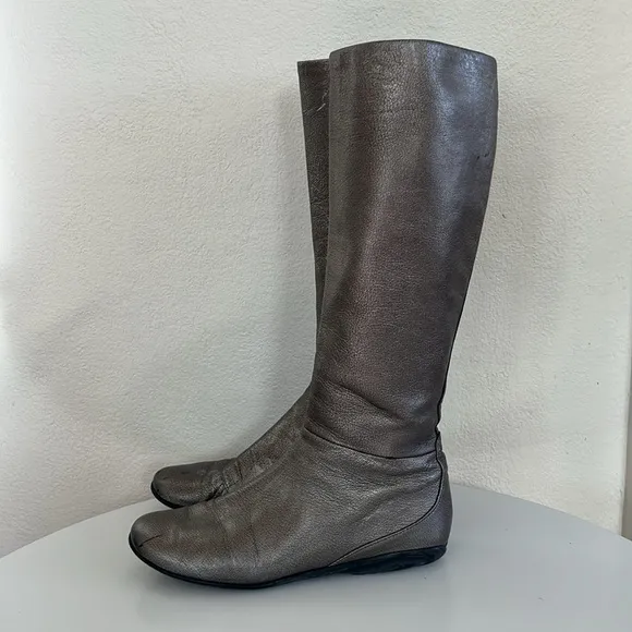 PRADA Calazature Donna Antracite Metallic Gray Silver Knee High Boots 37 Womens