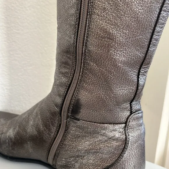 PRADA Calazature Donna Antracite Metallic Gray Silver Knee High Boots 37 Womens