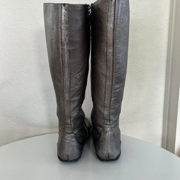 PRADA Calazature Donna Antracite Metallic Gray Silver Knee High Boots 37 Womens